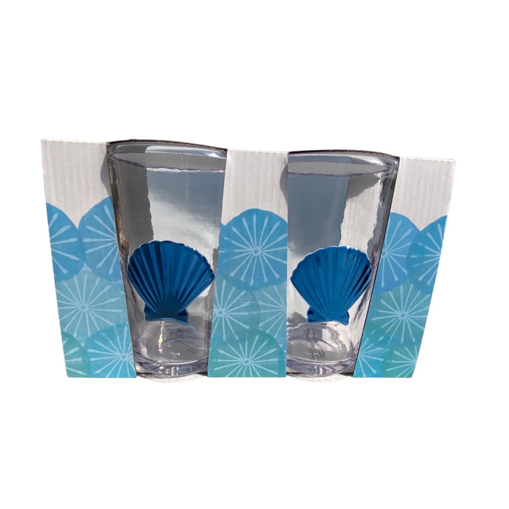 Sigrid Olsen Home Set of 2 Acrylic Blue Sea Shells Drinking Glasses